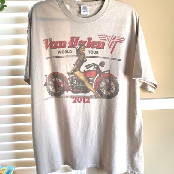 Van Halen World Tour 2012 Biker Pinup T-Shirt, Van Halen Rock Band T-Shirt - Picture 1 of 1